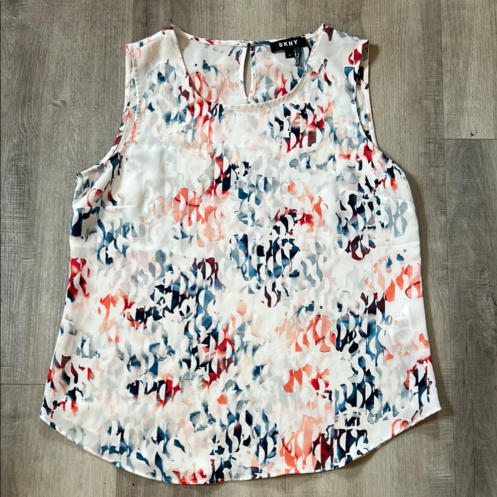 DKNY Pink and Blue Sleeveless Blouse